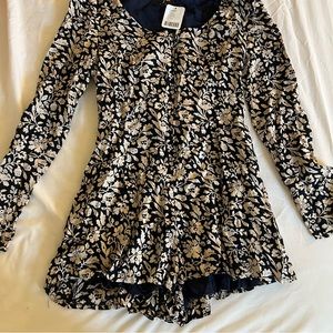 NWT Lucca Patterned black and beige floral romper